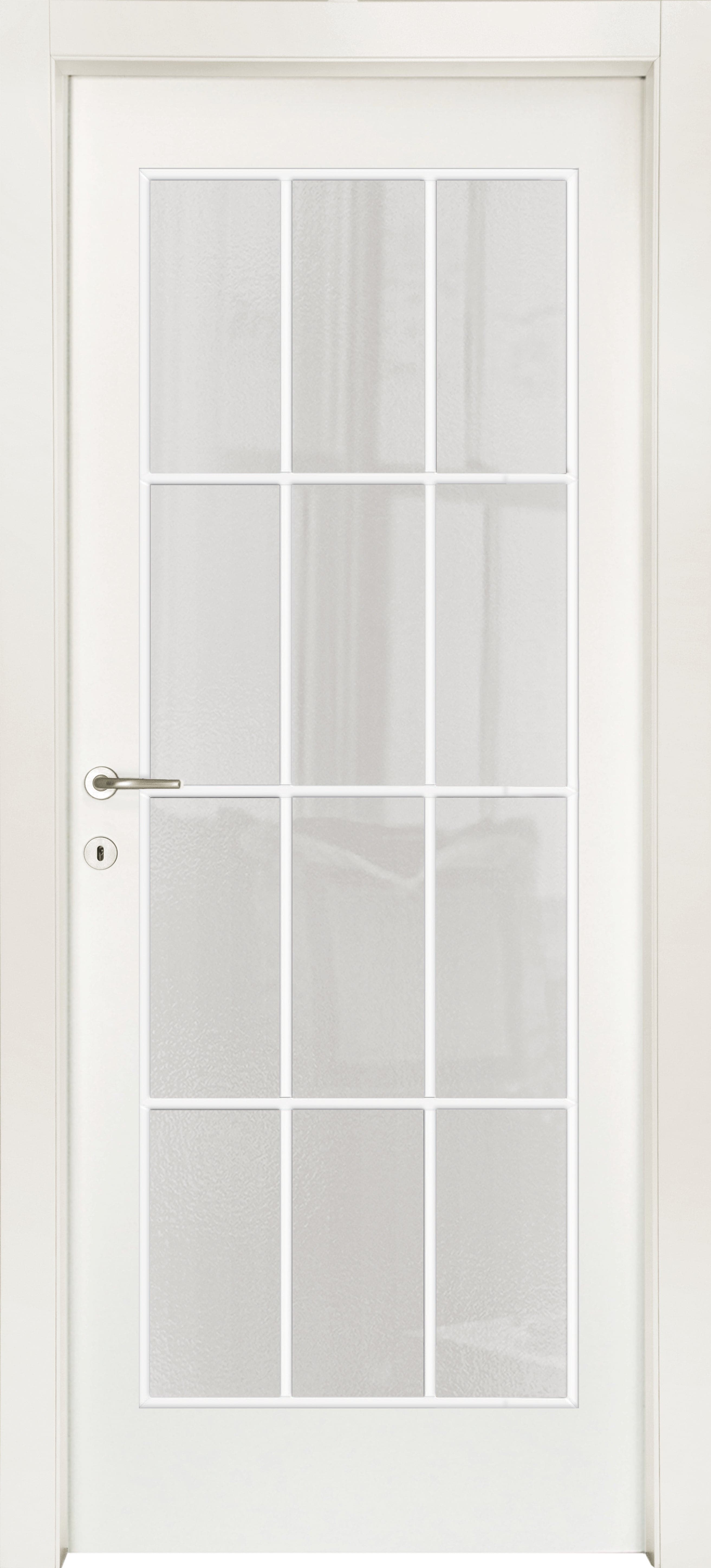 STRAUSS DOOR 80 X 210 LEFT MILK GLASS WITH WHITE MUNTIN BAR