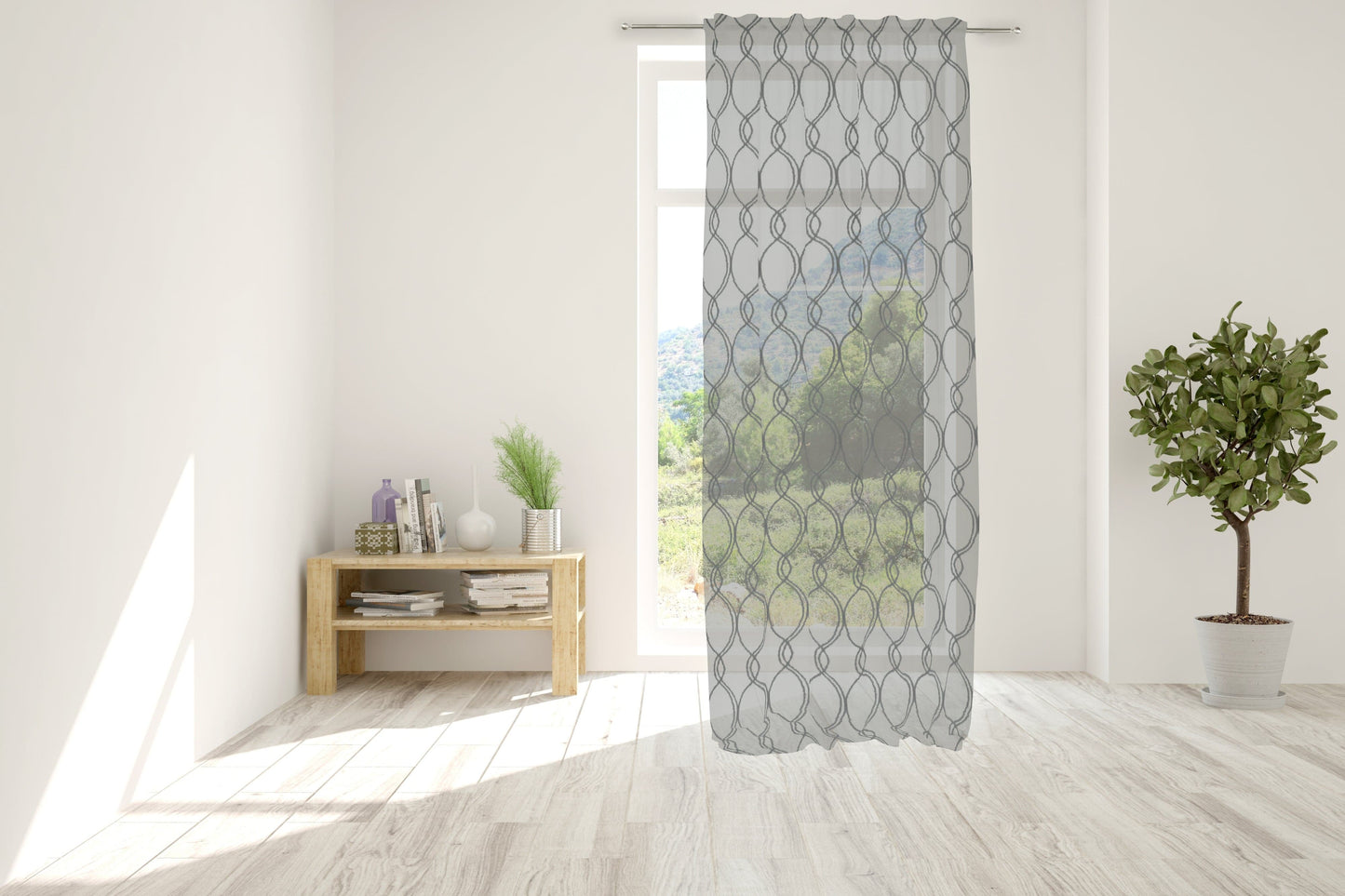 CURTAIN VOLUTES GREY FILTER 140X280CM WEBBING AND CONCEALED LOOP