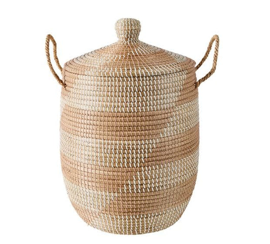 Casa YASMINE Deluxe basket with lid white, natural H 70 cm - Ø 45 cm