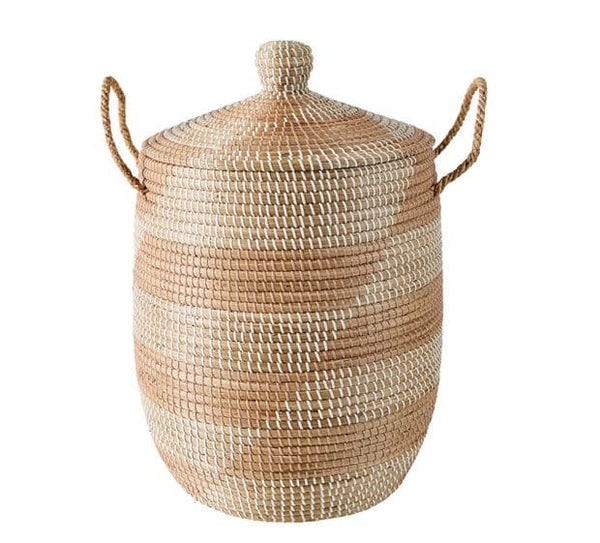 YASMINE Deluxe basket with white lid, natural, H 70 cm - Ø 45 cm