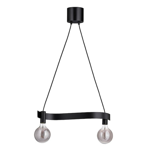ACKJA / MOLNART - Pendant lamp with bulb, wavy black/globe transparent glass grey