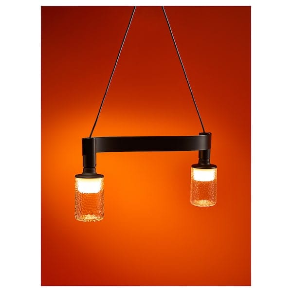 Ikea ACKJA / MOLNART - Pendant lamp with bulb, corrugated black/patterned