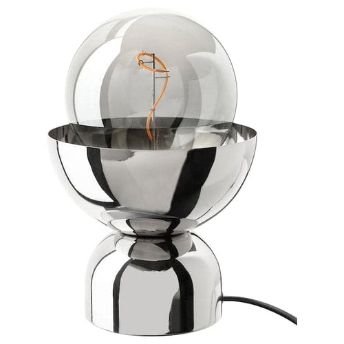 ACKJA / MOLNART - Table lamp with bulb, chrome effect/globe transparent glass grey ,