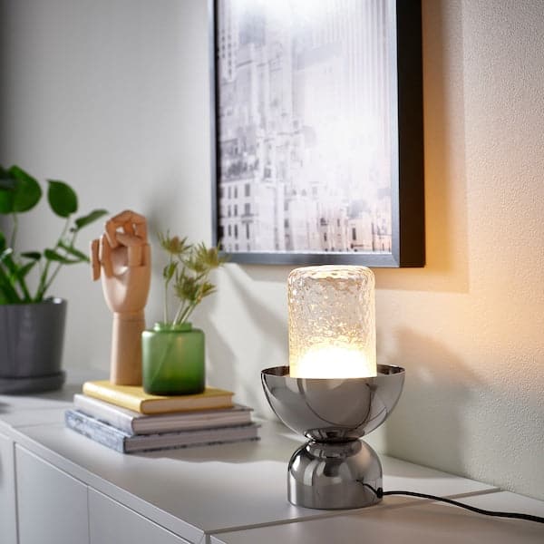 ACKJA / MOLNART - Table lamp with bulb, chrome effect/patterned clear glass , - best price from Maltashopper.com 09515033
