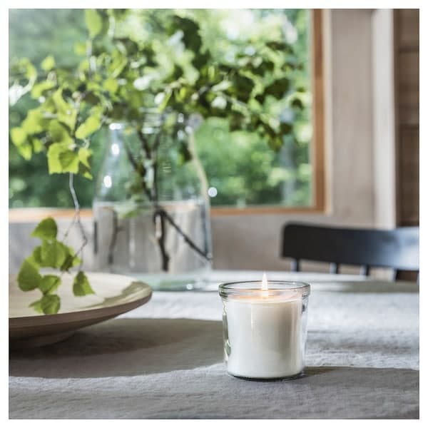 Ikea ADLAD - Scented candle in glass, Scandinavian Woods/white, 20 hr