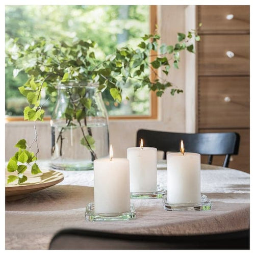 ADLAD scented pillar candle, Scandinavian Woods/white, 7 cm, 3 pack