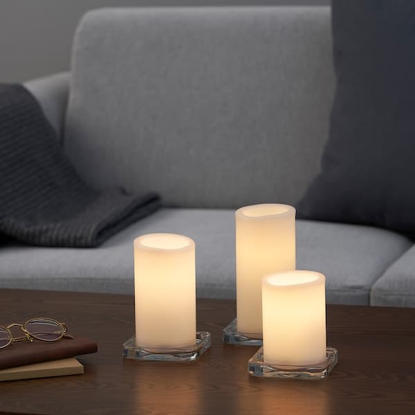 Ikea ÄDELLÖVTRÄD - LED block candle, set of 3, white/indoor