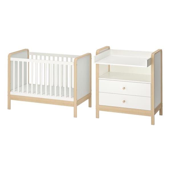 Ikea ÄLSKVÄRD - Set of 2 baby furniture, birch/white,60x120 cm