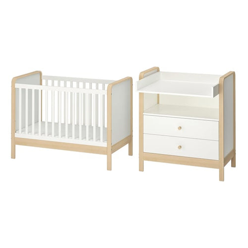 ÄLSKVÄRD - Set of 2 baby furniture, birch/white,60x120 cm