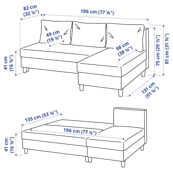 ÄLVDALEN - 3-seater sofa bed/chaise-longue, Knisa dark grey , - best price from Maltashopper.com 20530664