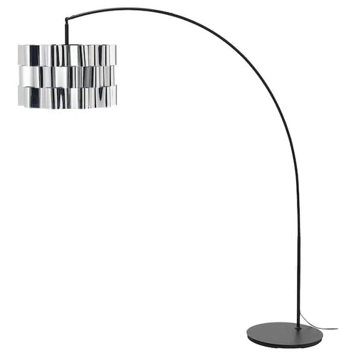 ÄLVSTARR / SKAFTET - Floor lamp, arched, chrome / black effect ,