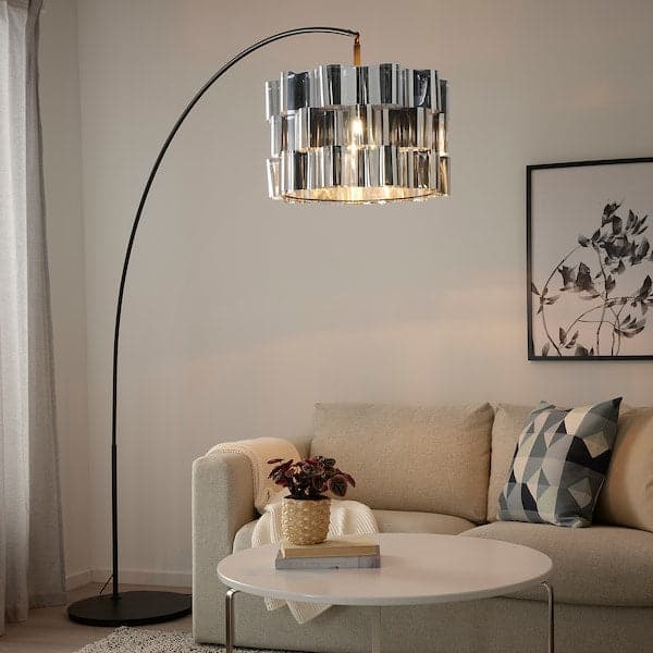 ÄLVSTARR / SKAFTET - Floor lamp, arched, chrome / black effect , - best price from Maltashopper.com 39416017