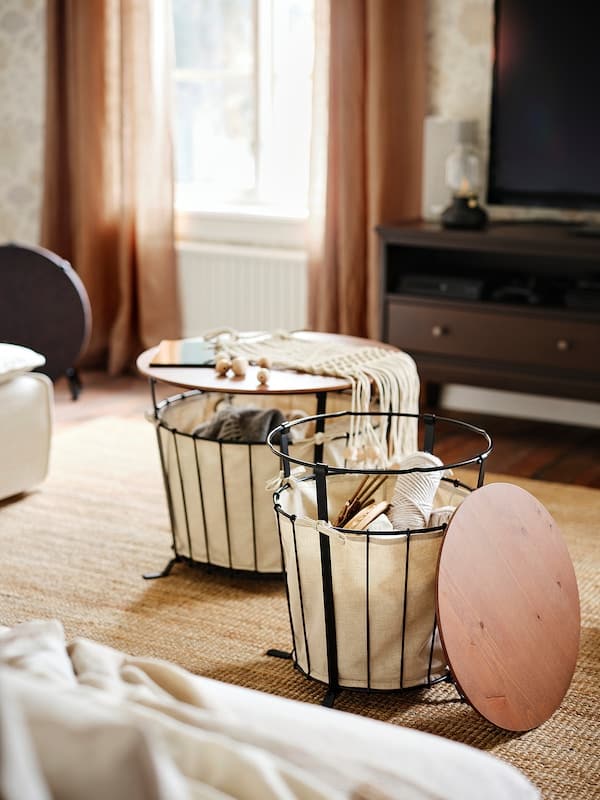 ÄNGESBYN - Storage table, black/pine light brown stained, 43 cm - best price from Maltashopper.com 00497806