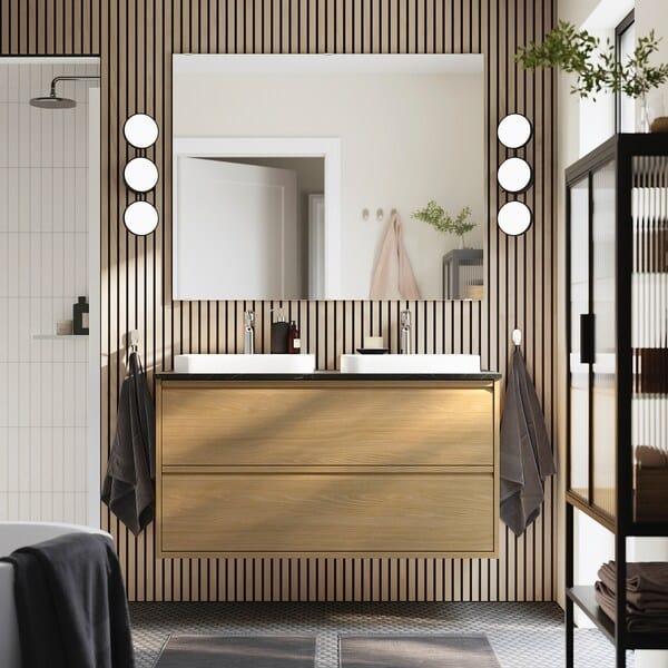 Ikea ÄNGSJÖN / BACKSJÖN - Washing/drawer/black marble-effect cabinet,122x49x71 cm