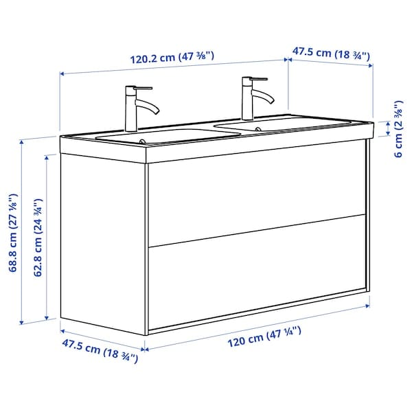 ÄNGSJÖN / BACKSJÖN - Washing/drawer/blender cabinet, oak effect,120x48x69 cm - best price from Maltashopper.com 59514012