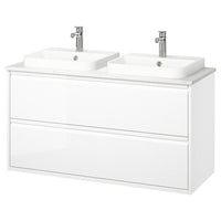 ÄNGSJÖN / BACKSJÖN - Washbasin/drawer/mixer unit, glossy white/marble white effect,122x49x71 cm - best price from Maltashopper.com 09521623