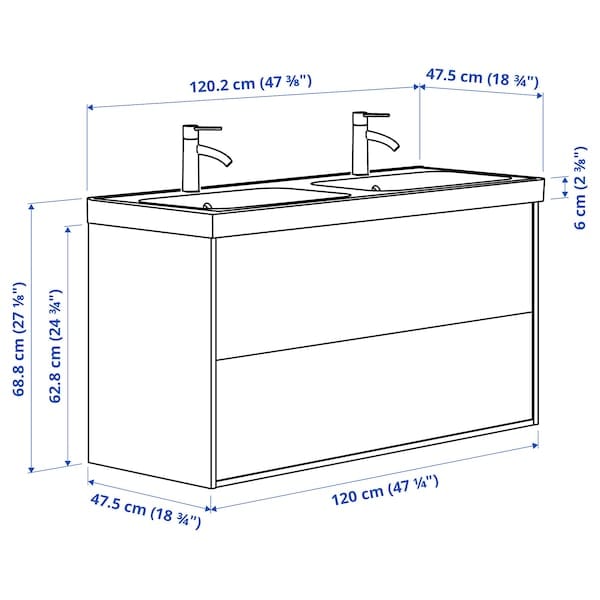 Ikea ÄNGSJÖN / BACKSJÖN - Washbasin/drawer/blender cabinet, glossy white,120x48x69 cm
