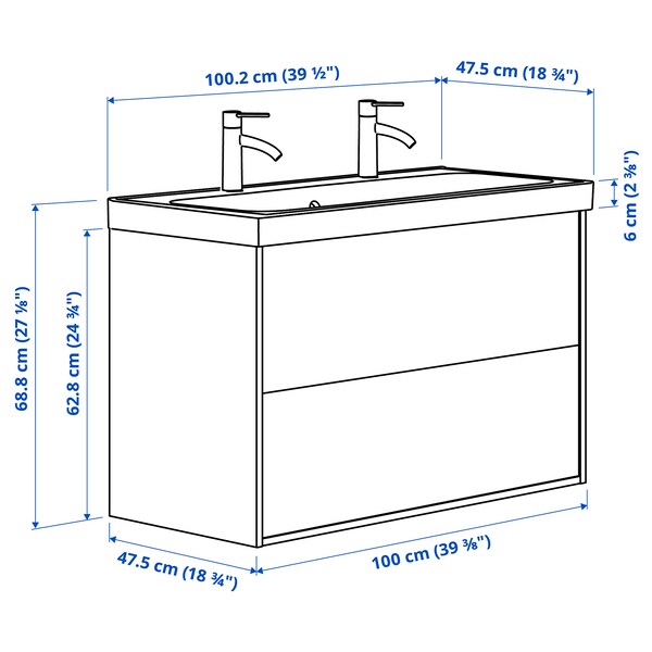 ÄNGSJÖN / BACKSJÖN - Washbasin/drawer/blender cabinet, glossy white,100x48x69 cm - best price from Maltashopper.com 09521312