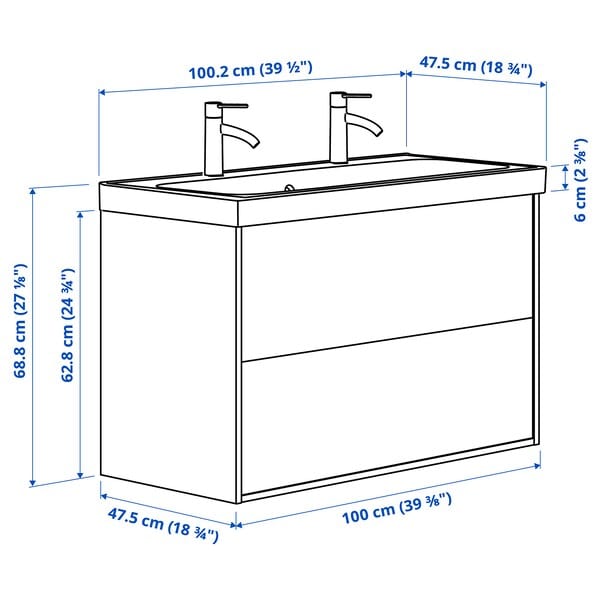 Ikea ÄNGSJÖN / BACKSJÖN - Washbasin/drawer/blender cabinet, glossy white,100x48x69 cm