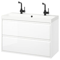 ÄNGSJÖN / BACKSJÖN wash-stnd w drawers/wash-basin/taps, high-gloss white, 100x48x69 cm