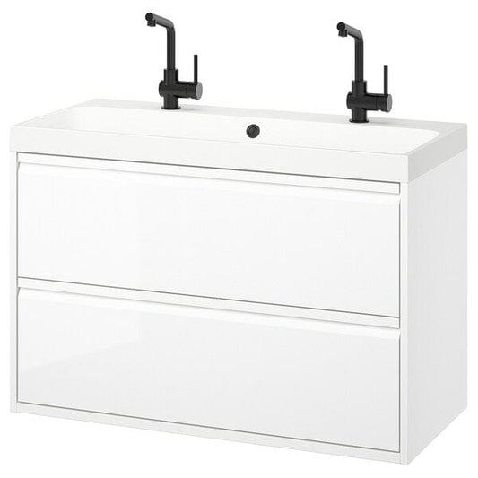 Ikea ÄNGSJÖN / BACKSJÖN - Washbasin/drawer/blender cabinet, glossy white,100x48x69 cm