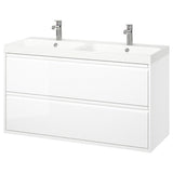ÄNGSJÖN / BACKSJÖN wash-stnd w drawers/wash-basin/taps, high-gloss white, 120x48x69 cm