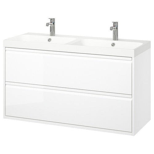ÄNGSJÖN / BACKSJÖN - Washbasin/drawer/blender cabinet, glossy white,120x48x69 cm