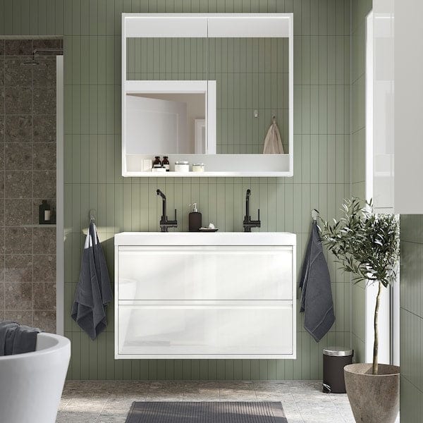 Ikea ÄNGSJÖN / BACKSJÖN - Washbasin/drawer/blender cabinet, glossy white,100x48x69 cm