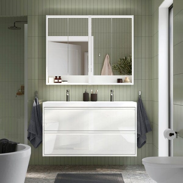 Ikea ÄNGSJÖN / BACKSJÖN - Washbasin/drawer/blender cabinet, glossy white,120x48x69 cm