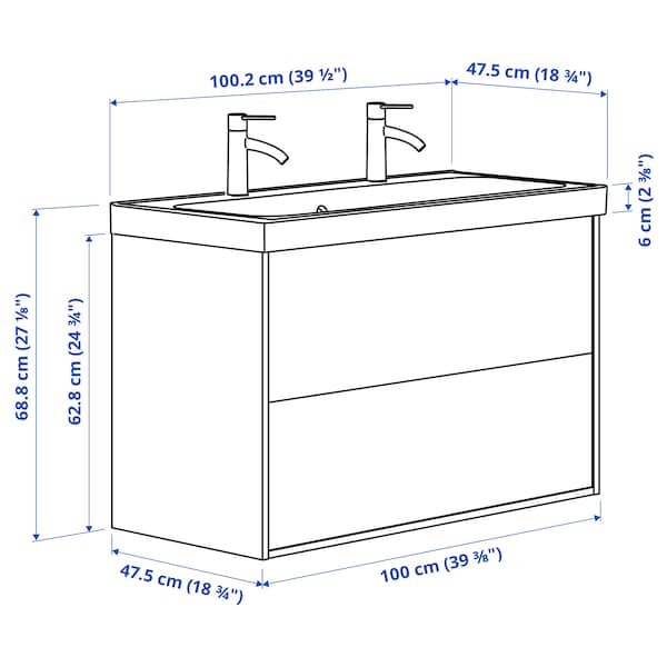 ÄNGSJÖN / BACKSJÖN - Washing/drawer/blender cabinet, oak-effect brown,100x48x69 cm - best price from Maltashopper.com 29521311