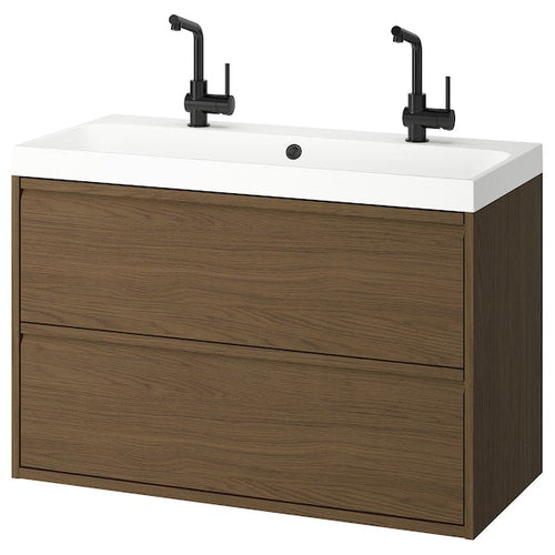 ÄNGSJÖN / BACKSJÖN - Washing/drawer/blender cabinet, oak-effect brown,100x48x69 cm