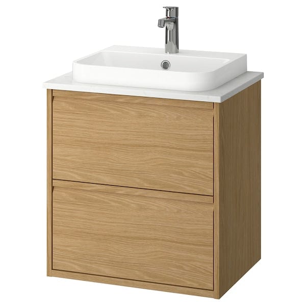 Ikea ÄNGSJÖN / BACKSJÖN - Washbasin/drawer unit/misc, oak/white marble effect,62x49x71 cm