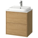 ÄNGSJÖN / BACKSJÖN wash-stnd w drawers/wash-basin/tap, oak effect/white marble effect, 62x49x71 cm