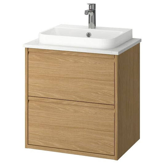 Ikea ÄNGSJÖN / BACKSJÖN - Washbasin/drawer unit/misc, oak/white marble effect,62x49x71 cm