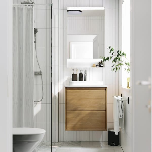 Ikea ÄNGSJÖN / BACKSJÖN - Washbasin/drawer unit/misc, oak/white marble effect,62x49x71 cm