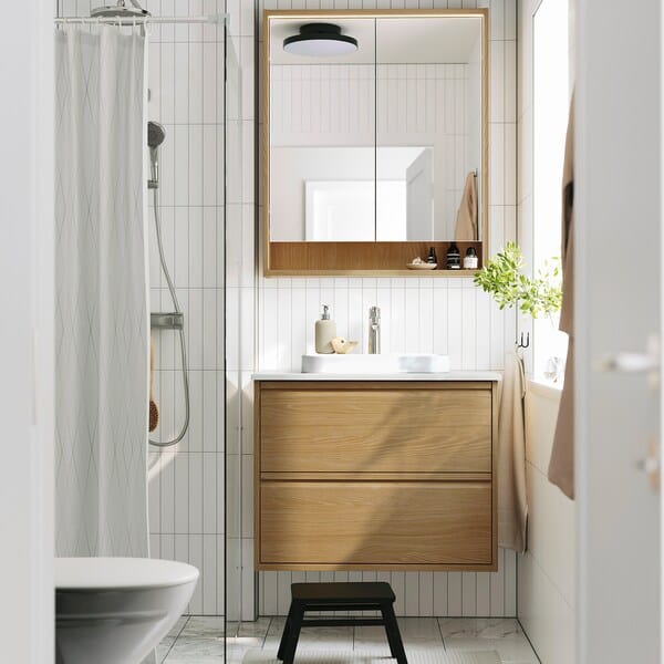 ÄNGSJÖN / BACKSJÖN - Washbasin/drawer unit/misc, oak/white marble effect,82x49x71 cm - best price from Maltashopper.com 49521391