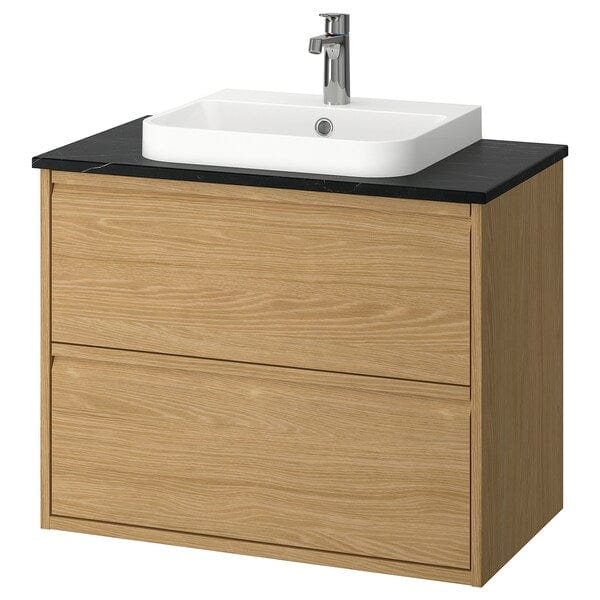 Ikea ÄNGSJÖN / BACKSJÖN - Washbasin/drawer unit/misc, oak/black marble effect,82x49x71 cm
