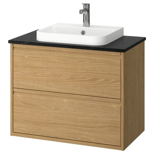 Ikea ÄNGSJÖN / BACKSJÖN - Washbasin/drawer unit/misc, oak/black marble effect,82x49x71 cm