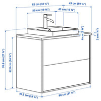 ÄNGSJÖN / BACKSJÖN - Washbasin/drawer unit/misc, oak/black marble effect,82x49x71 cm - best price from Maltashopper.com 59521395