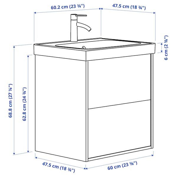 Ikea ÄNGSJÖN / BACKSJÖN - Washbasin/drawer/misc cabinet, oak effect,60x48x69 cm