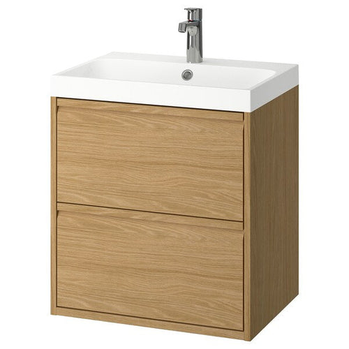 ÄNGSJÖN / BACKSJÖN - Washbasin/drawer/misc cabinet, oak effect,60x48x69 cm