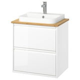 ÄNGSJÖN / BACKSJÖN wash-stnd w drawers/wash-basin/tap, high-gloss white/bamboo, 62x49x71 cm