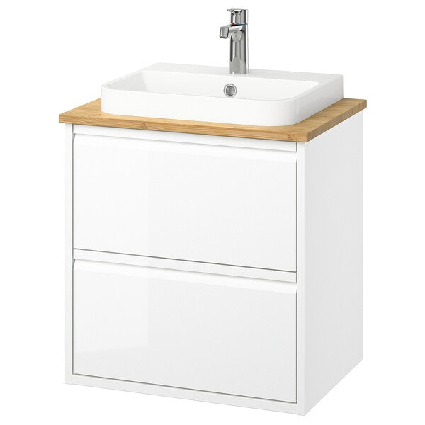 ÄNGSJÖN / BACKSJÖN - Washbasin/drawer/misc cabinet, gloss white/amber,62x49x71 cm - best price from Maltashopper.com 89521049