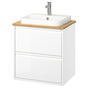 Ikea ÄNGSJÖN / BACKSJÖN - Washbasin/drawer/misc cabinet, gloss white/amber,62x49x71 cm