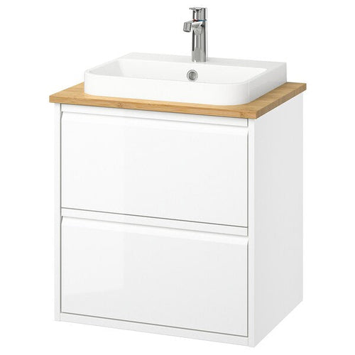 ÄNGSJÖN / BACKSJÖN - Washbasin/drawer/misc cabinet, gloss white/amber,62x49x71 cm