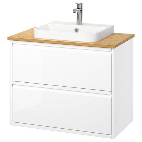 ÄNGSJÖN / BACKSJÖN - Washbasin/drawer/misc cabinet, gloss white/amber,82x49x71 cm