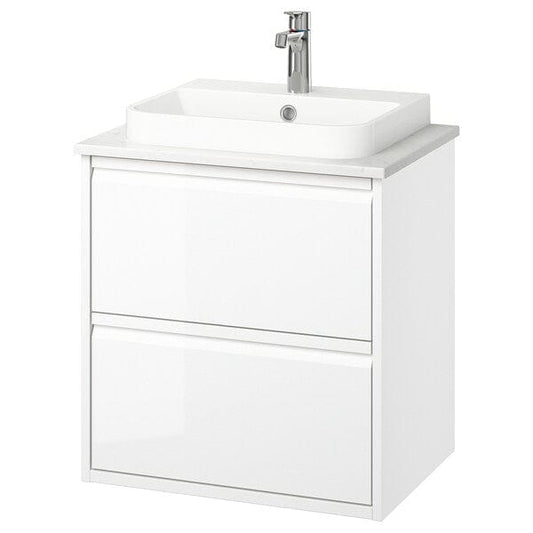 Ikea ÄNGSJÖN / BACKSJÖN - Washbasin/drawer unit/misc, glossy white/marble white effect,62x49x71 cm
