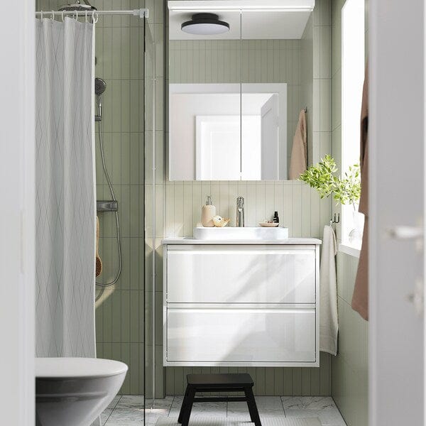 Ikea ÄNGSJÖN / BACKSJÖN - Washbasin/drawer/misc cabinet, glossy white/marble white effect,82x49x71 cm