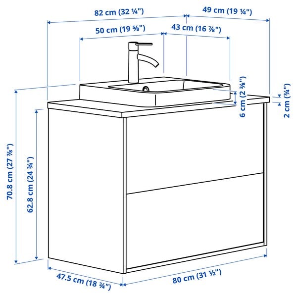 Ikea ÄNGSJÖN / BACKSJÖN - Washbasin/drawer/misc cabinet, glossy white/marble white effect,82x49x71 cm