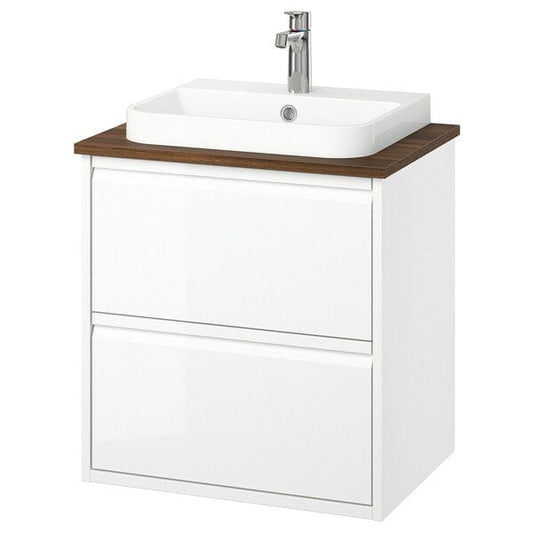 Ikea ÄNGSJÖN / BACKSJÖN - Washbasin/drawer unit/misc, gloss white/brown walnut effect,62x49x71 cm